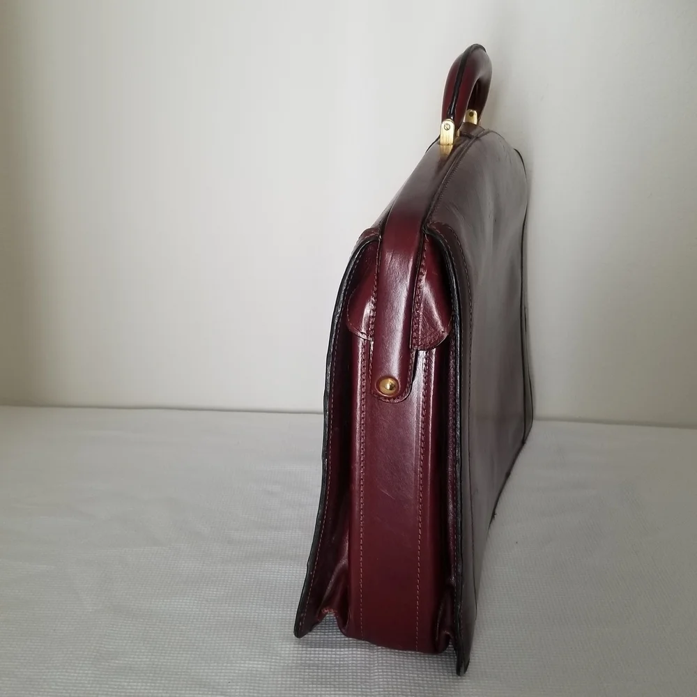 Bosca Maroon Leather Briefcase with Gold Accents